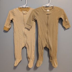 Little Planet Bundle Striped and Solid Tan Kids One Piece Set